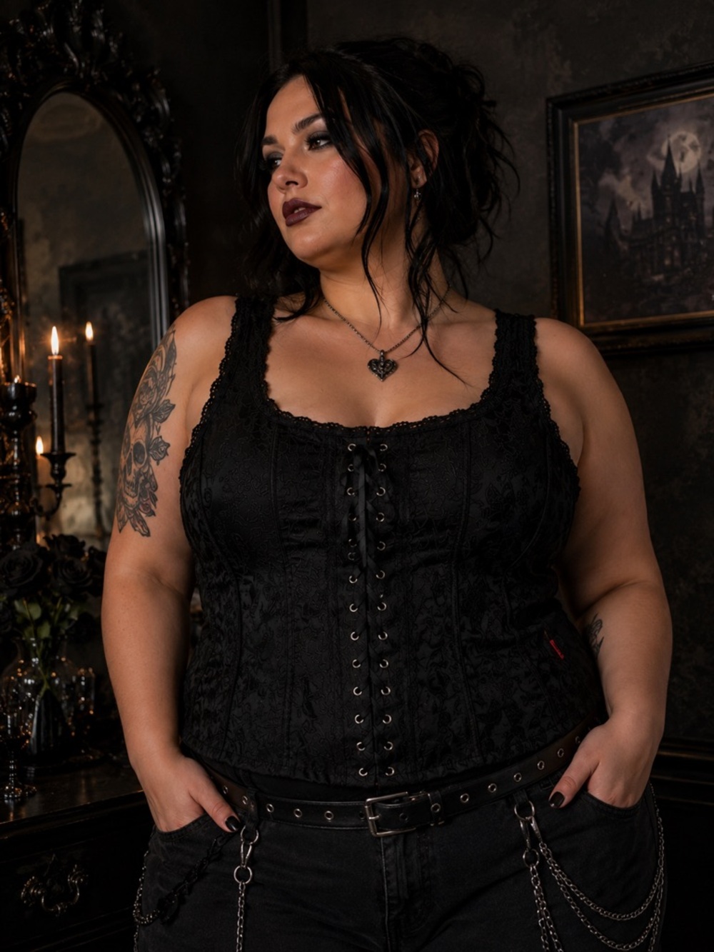 Tripp NYC Black Brocade Bustier Corset Top Goth Punk Y2K Size XL